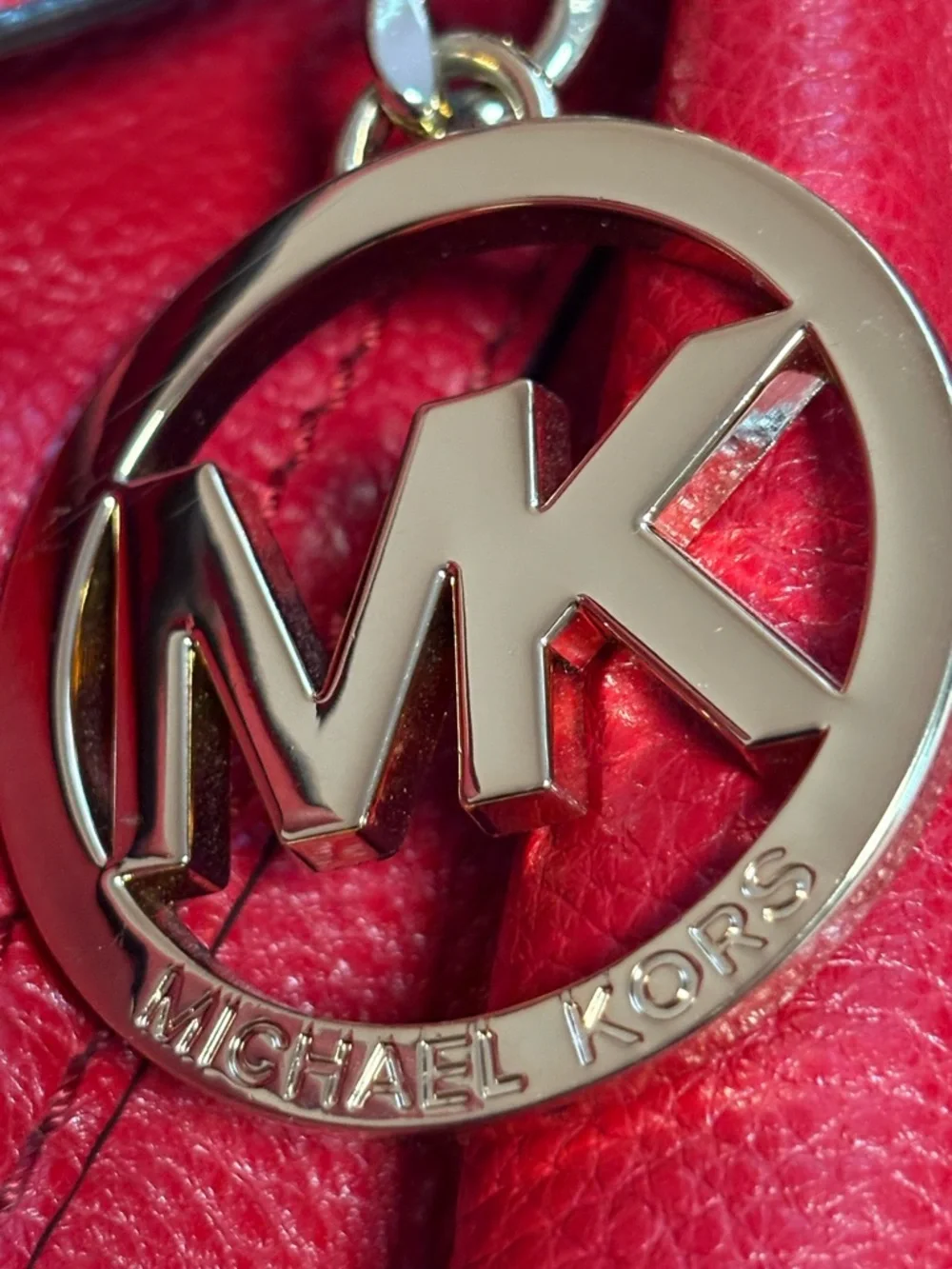 Michael Kors vibrant red  Pebbled Leather Shoulder Bag with Gold Accents - Picture 4 of 14